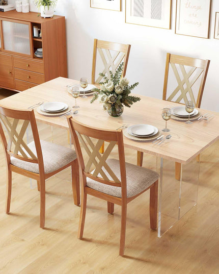 Giantex Wooden Dining Chairs Set of 2/4 Linen Fabric Upholstered Kitchen Chair