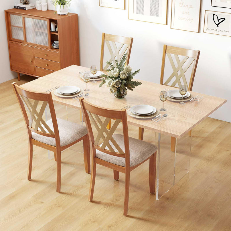 Giantex Wooden Dining Chairs Set of 2/4 Linen Fabric Upholstered Kitchen Chair