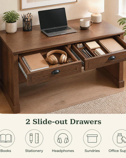GIANTEX 48" Mid Century Modern Computer Desk with 2 Drawers