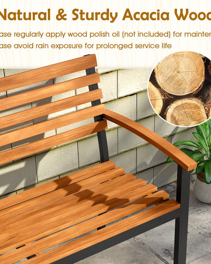 Giantex Outdoor 2-Person Bench with Slatted Backrest & Seat Armrests