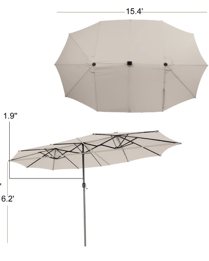 Giantex 15 FT Double Patio Umbrellas with 48 Solar LED Lights, Extra-Large Rectangle Umbrella