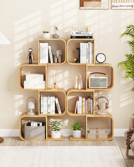 Giantex 4-Tier S-Shaped Bamboo Bookshelf with 4 Open Cubes