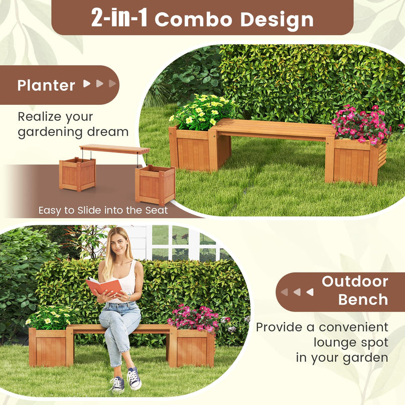 Giantex 3-in-1 Outdoor Bench with Large Raised Beds & 2 Planter Boxes