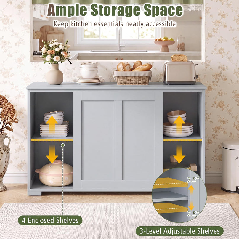 Giantex Buffet Cabinet with Storage, Coffee Bar Wine Cabinet, Farmhouse Sideboard w/Sliding Door