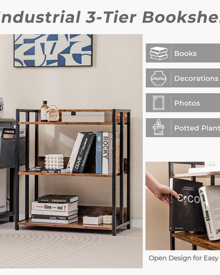 Giantex 3-Tier Bookshelf, Industrial 32" Tall Small Book Shelf with Adjustable Shelves