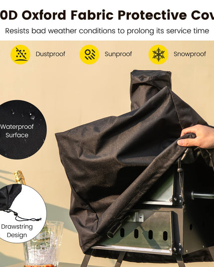 Giantex Outdoor Pizza Oven Wood Fired, 2-Layer Pizza Maker with Pizza Stone, Pizza Peel (Black)