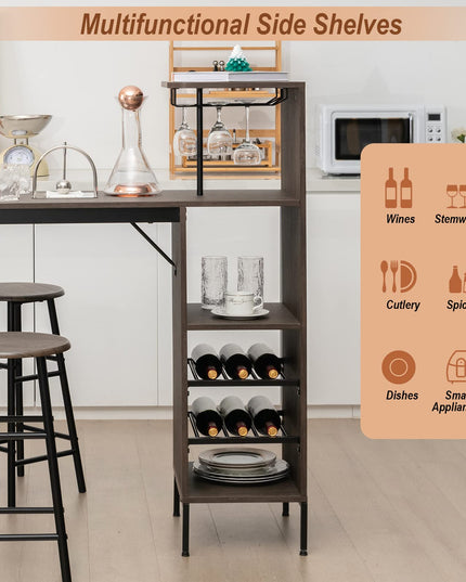 Giantex 3 Pieces Bar Table and Stools Set, Bistro Table Set with Glass Holder (Brown)
