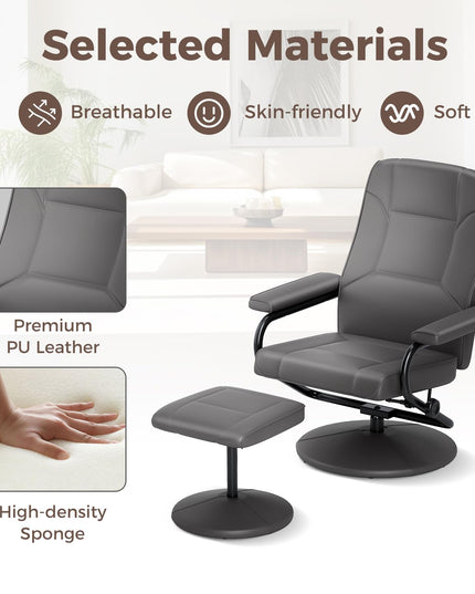 Giantex Recliner Chair with Ottoman, 360 Degree Swivel Leather Reclining Chair with Stable Steel Base