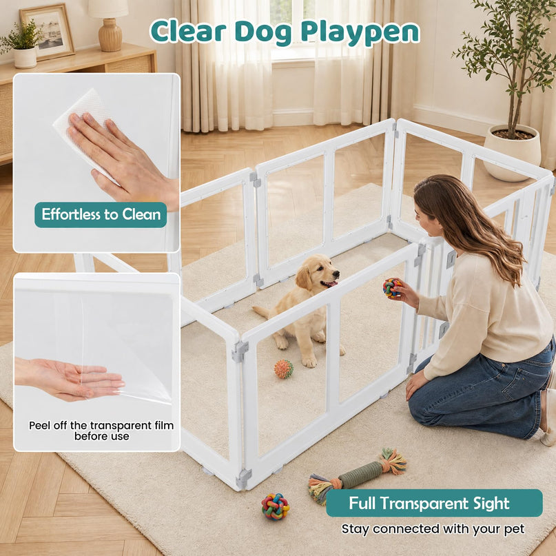 GIANTEX Clear Dog Playpen 6/8 Panel Puppy Playpen with Lockable Door