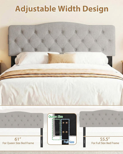 Giantex Headboard with Charging Station Queen/Full Size（Curved Diamond Tufting with Charging）