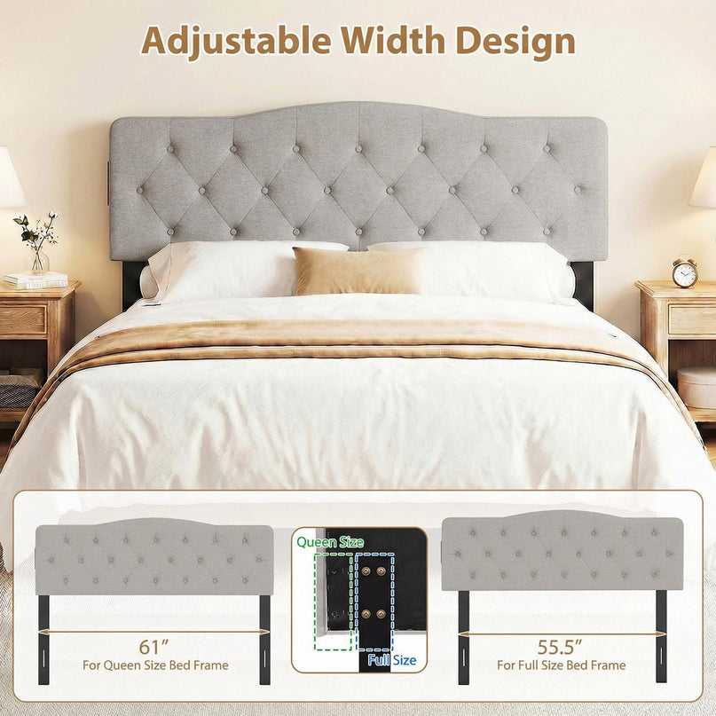 Tête de lit Giantex avec station de charge Grand lit/lit double (capitonnage en losanges incurvés avec chargement)