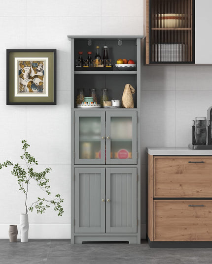 Giantex 64" Tall Bathroom Storage Cabinet, Freestanding Kitchen Pantry Cupboard with 2 Cabinets
