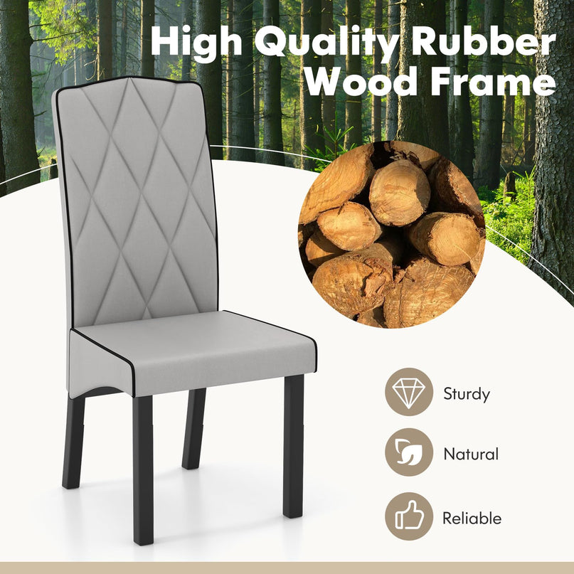 Giantex Upholstered Dining Chairs Set of 2, Tufted Fabric Dining Room Chairs w/High Backrest, High-density Sponge Cushion, Solid Rubber Wood Frame