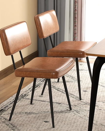 Giantex PU Leather Dining Chairs Set of 2/4, Upholstered Kitchen Chairs w/Padded Backrest & Seat, Metal Legs