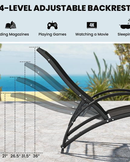 Giantex 2-in-1 Outdoor Rocking Chair, Convertible Lounge Chair with 4-Position Adjustable Backrest