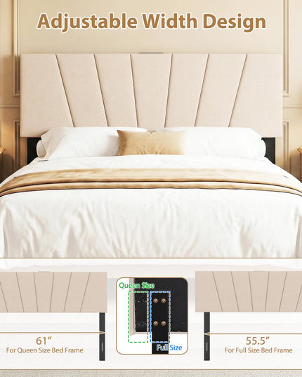 Giantex Headboard with Charging Station Queen/Full Size（Vertical Channel Tufting with Charging）