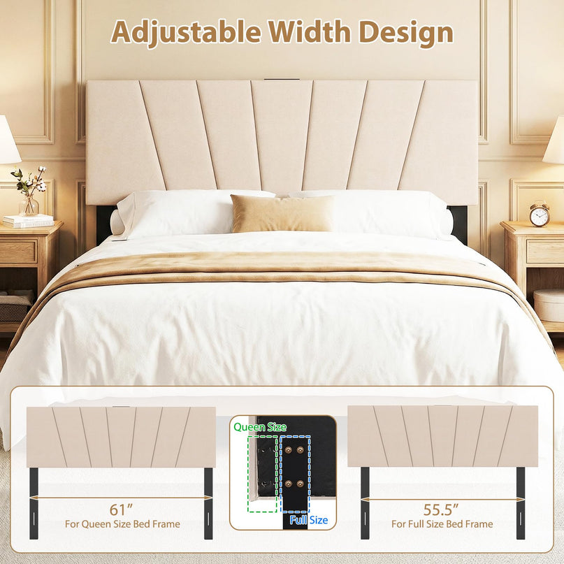 Tête de lit Giantex avec station de charge Grand lit/lit double (capitonnage vertical avec fonction de charge)