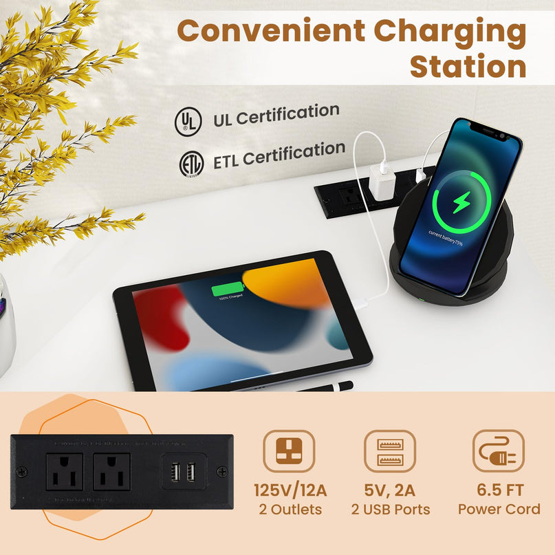 Giantex Conference Table with Charging Station, 2/4/6 PCS 32" x 24" Rectangular Meeting Room Desk with Storage Bag & Hook