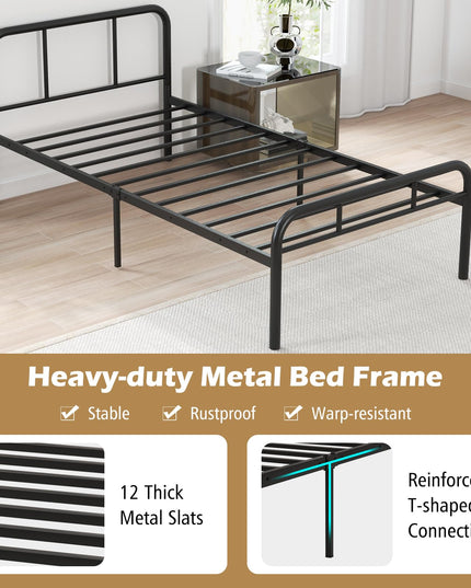 Giantex Twin Size Bed Frame, Modern Metal Platform Bed with Headboard and Footboard, Heavy Duty Steel Slat Support Mattress Foundation