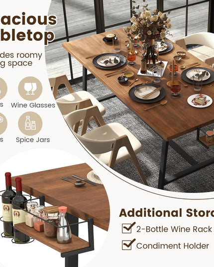 Giantex 72-Inch Dining Table for 5-7, Rectangular Kitchen Table with 2-Bottle Wine Rack