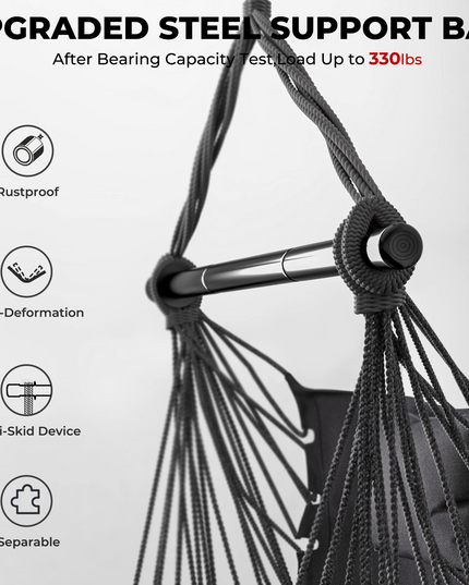Hanging Chair Hammock Swing Chair - with Sturdy Steel Hanging Bar