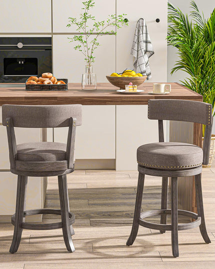 Giantex 26" Bar Stools Set, Swivel Counter Height Bar Chairs with Footrest, Rubber Wood Frame