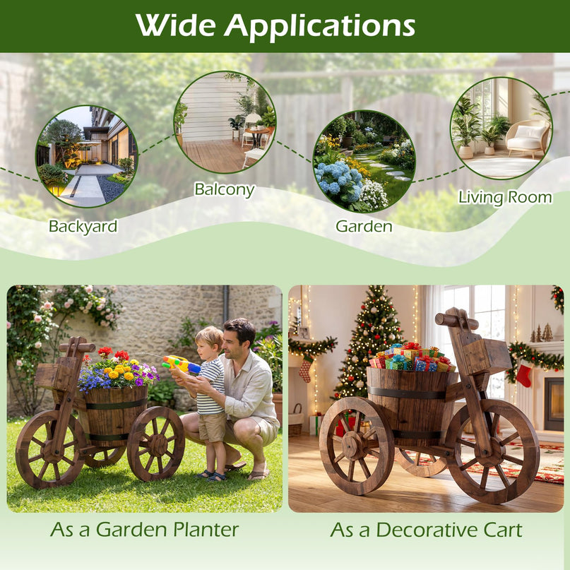 Giantex Rustic Wood Plant Stand with Drainage Hole for Flowers Herbs Vegetables