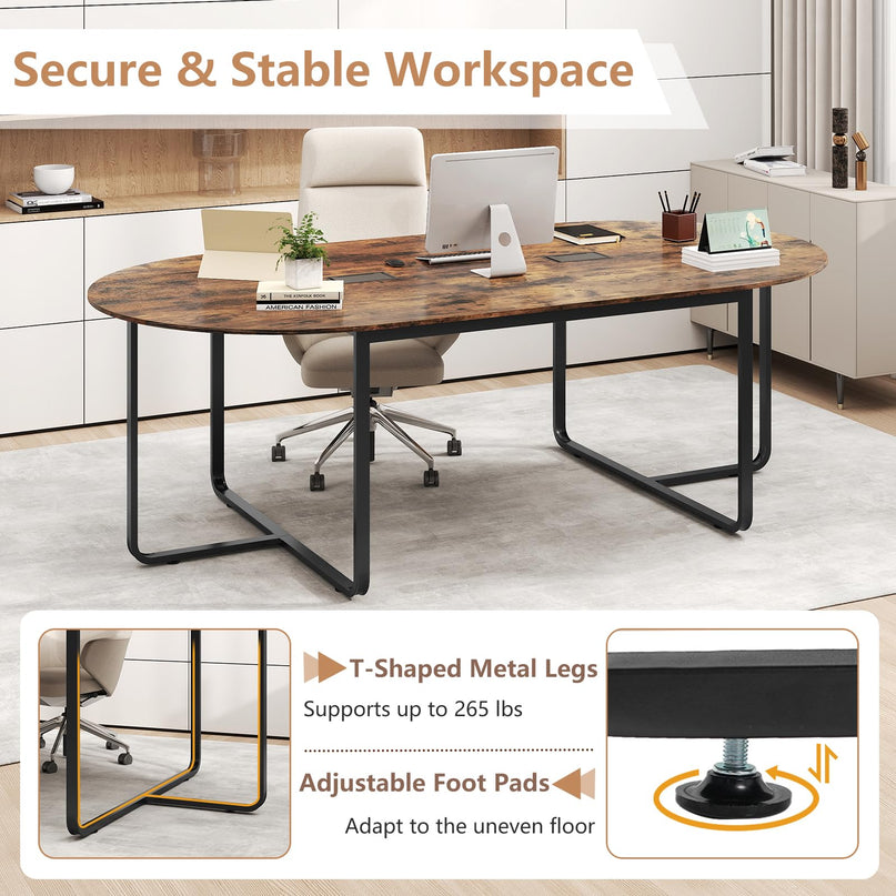 Giantex 95" Conference Table Large Oval Meeting Table for 10-12 People