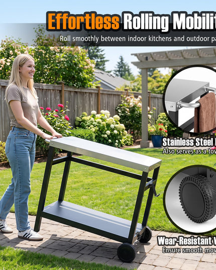 Giantex Outdoor Grill Cart with Stainless Steel Tabletop & Storage Shelf for Backyard Party