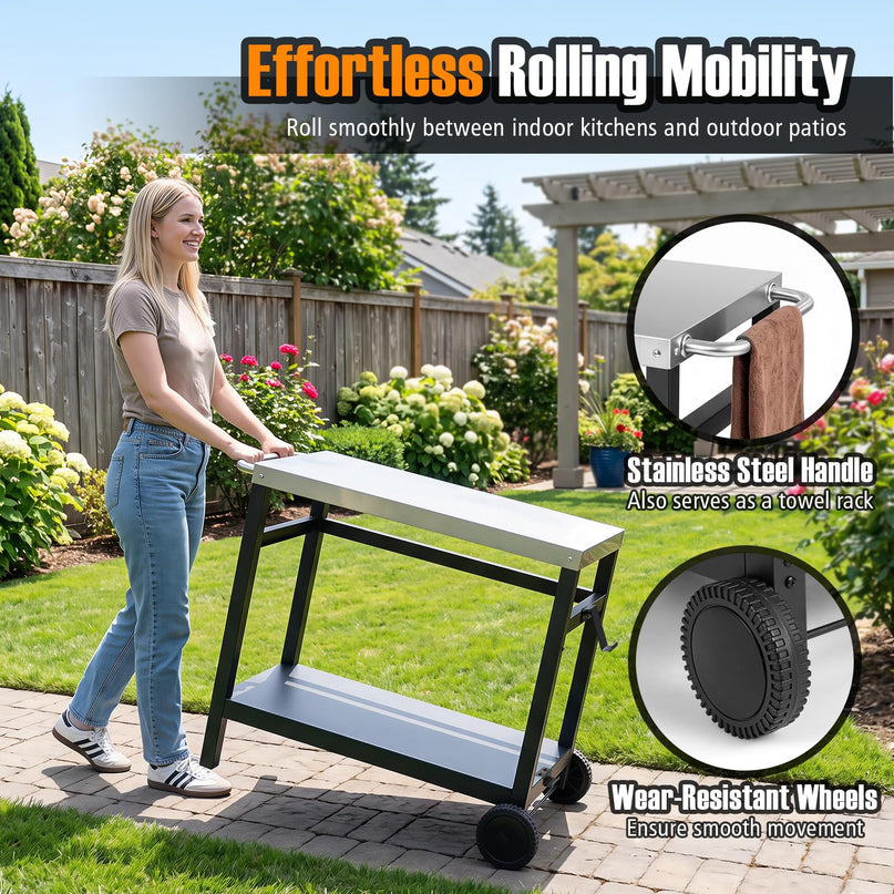 Giantex Outdoor Grill Cart with Stainless Steel Tabletop & Storage Shelf for Backyard Party