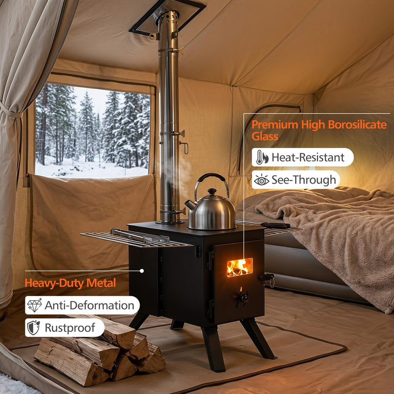 GIANTEX Hot Tent Stove | 8.4 ft Wood Burning Stove with Ash Tray