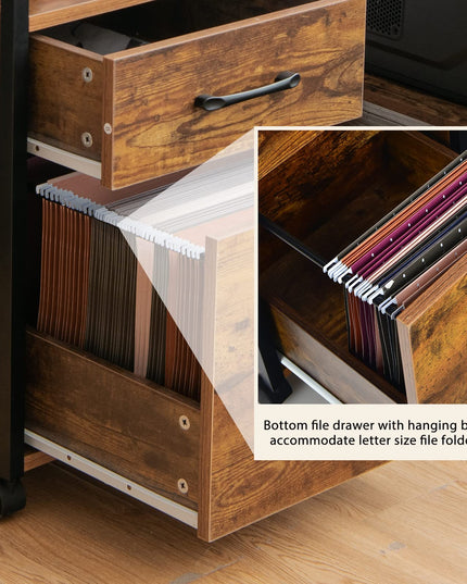 Giantex 2-Drawer Rolling File Cabinet, Under Desk File Cabinet Printer Stand on Wheels, Rustic Brown