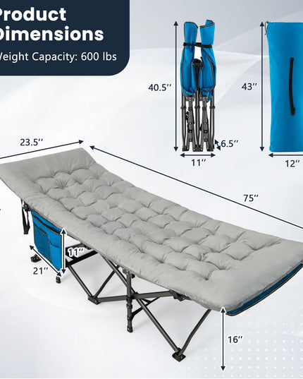 Giantex Folding Camping Cot with Pad, Heavy Duty Sleeping Cots with Carry Bag
