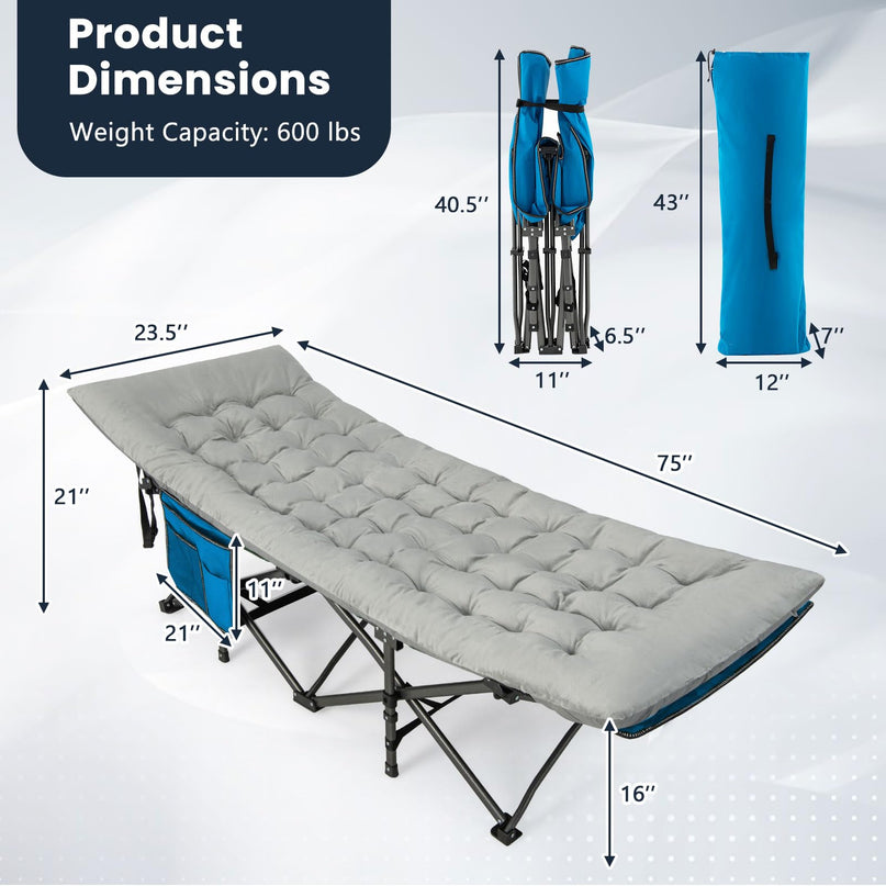 Giantex Folding Camping Cot with Pad, Heavy Duty Sleeping Cots with Carry Bag