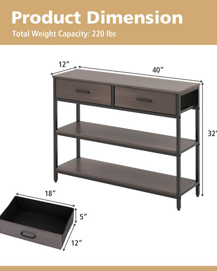 Giantex 3-Tier Entryway Table with Storage, Sofa Table w/ 2 Large Drawers, 2 Open Storage Shelves