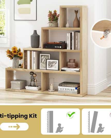 Giantex 6 Cube Geometric Bookshelf, 4-Tier L-Shaped Bookcase with Cubes