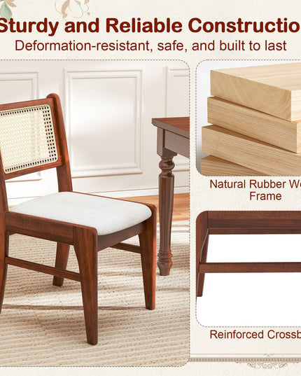 Giantex Rattan Dining Chairs Set of 2/4, Wooden Kitchen Chairs w/Cane Back, Rubber Wood Frame