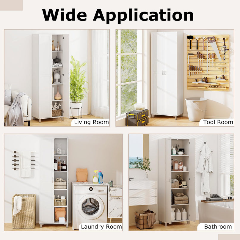 Giantex Kitchen Pantry Cabinet, 2 Door Cupboard with 5 Shelves, Storage Organizer for Kitchenware