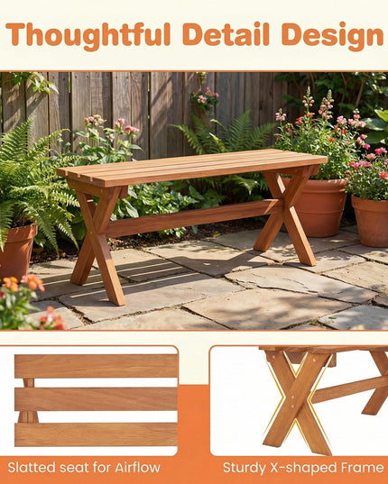 Giantex 36" Wood Outdoor Backless Patio Bench with Slatted Seat & Solid Wood Frame