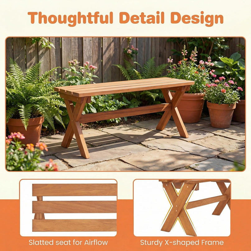 Giantex 36" Wood Outdoor Backless Patio Bench with Slatted Seat & Solid Wood Frame