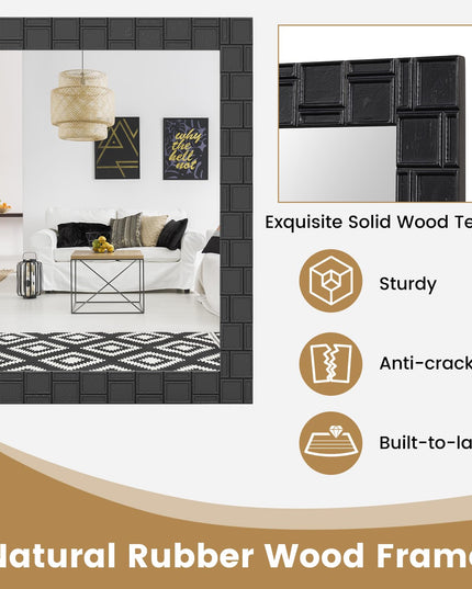 CHARMAID Wall Mirror, 32'' x 24'' Wood Framed Vanity Mirror with Hanging Hooks