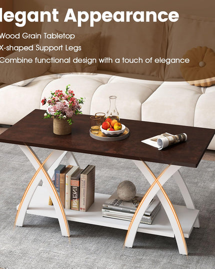 Giantex 2 Tier Wood Center Table with Storage Shelf & X Shaped Support Legs