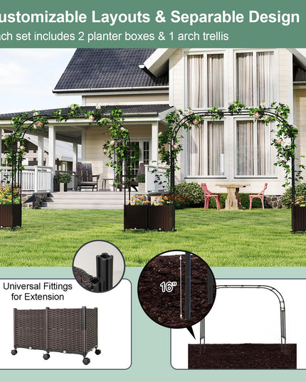 Giantex 6.6 FT Garden Arch with Trellis & 2 Planter Boxes
