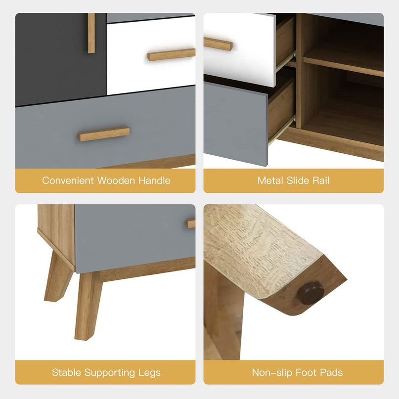 Free-Standing Storage Cabinet, Floor Cabinet with 2 Doors & 3 Drawers