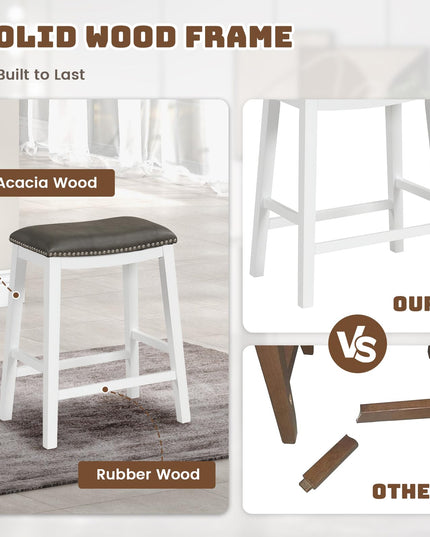 Giantex 26" Counter Height Bar Stools Set of 2, Faux PVC Leather Farmhouse Barstools w/Padded Seat