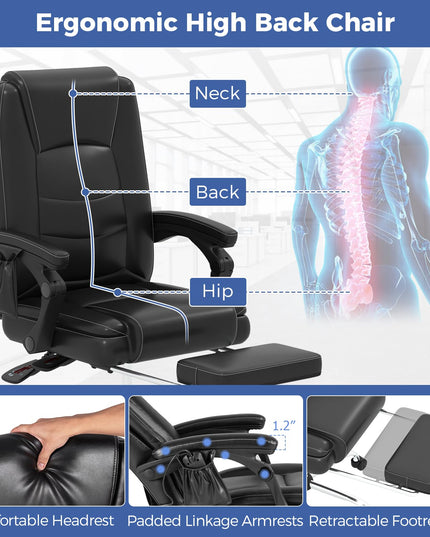 Giantex Massage Adjustable Executive Chair - 400 LBS Big and Tall Office Chair with Linkage Armrests