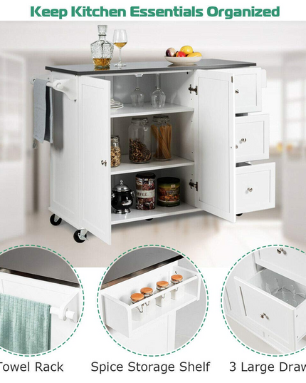 Giantex Kitchen Island with Stainless Steel Countertop, Dark Brown