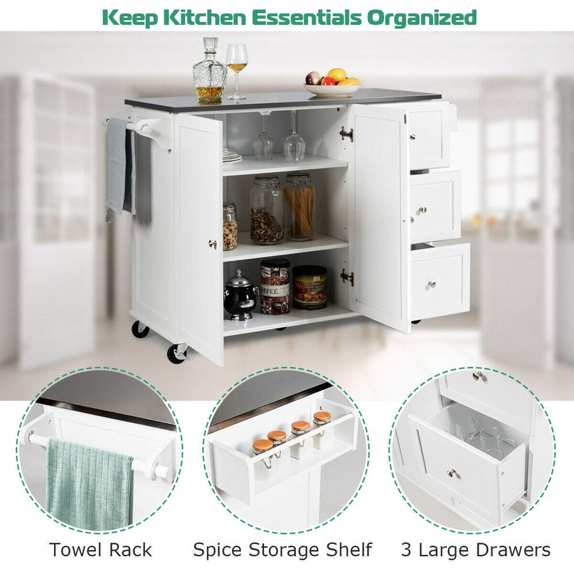 Giantex Kitchen Island with Stainless Steel Countertop, Dark Brown