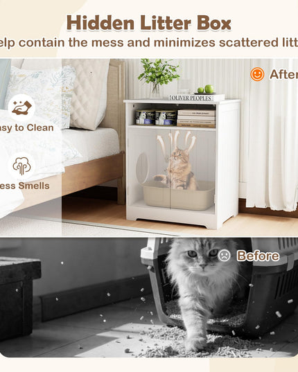 GIANTEX Cat Litter Box Enclosure | Hidden Litter Box Furniture with Mat