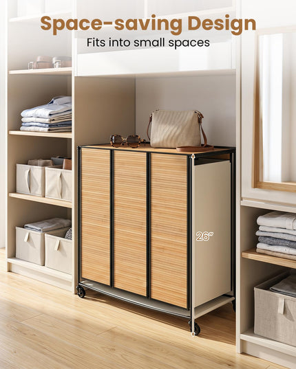 Giantex Laundry Hamper Sorter 3 Section with Lid 2 Lockable Wheels